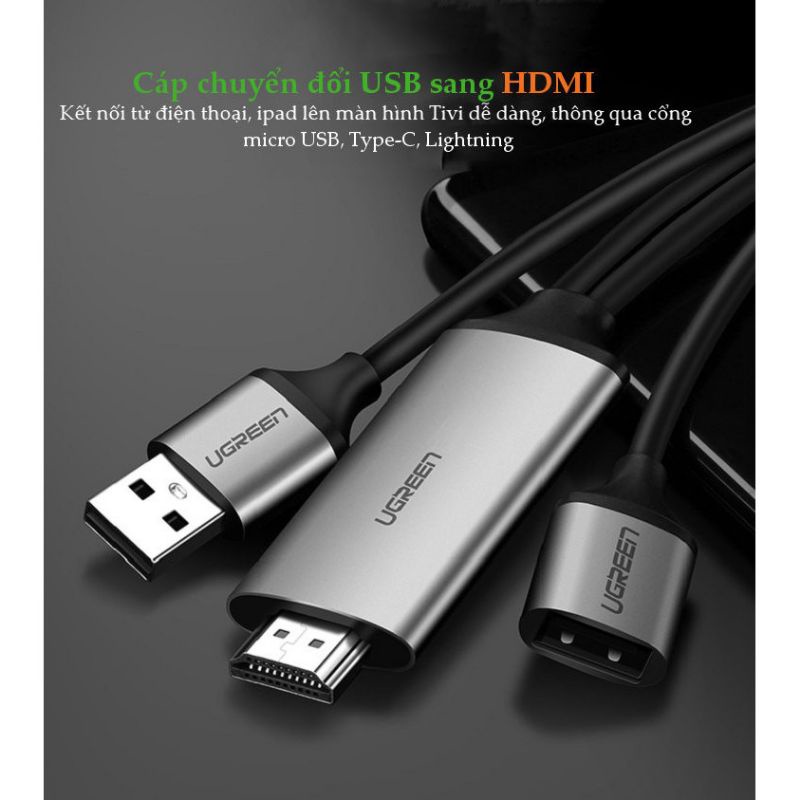 Cáp Chuyển Đổi USB, Micro, Lightning, Type-C Sang HDMI cao cấp UGREEN 50291 Dài 1.5m - Hàng chính hãng