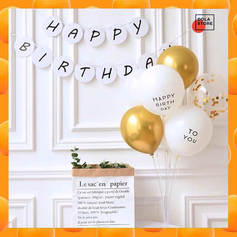 Dây chữ Happy Birthday tròn trắng trang trí sinh nhật phong cách Hàn Quốc