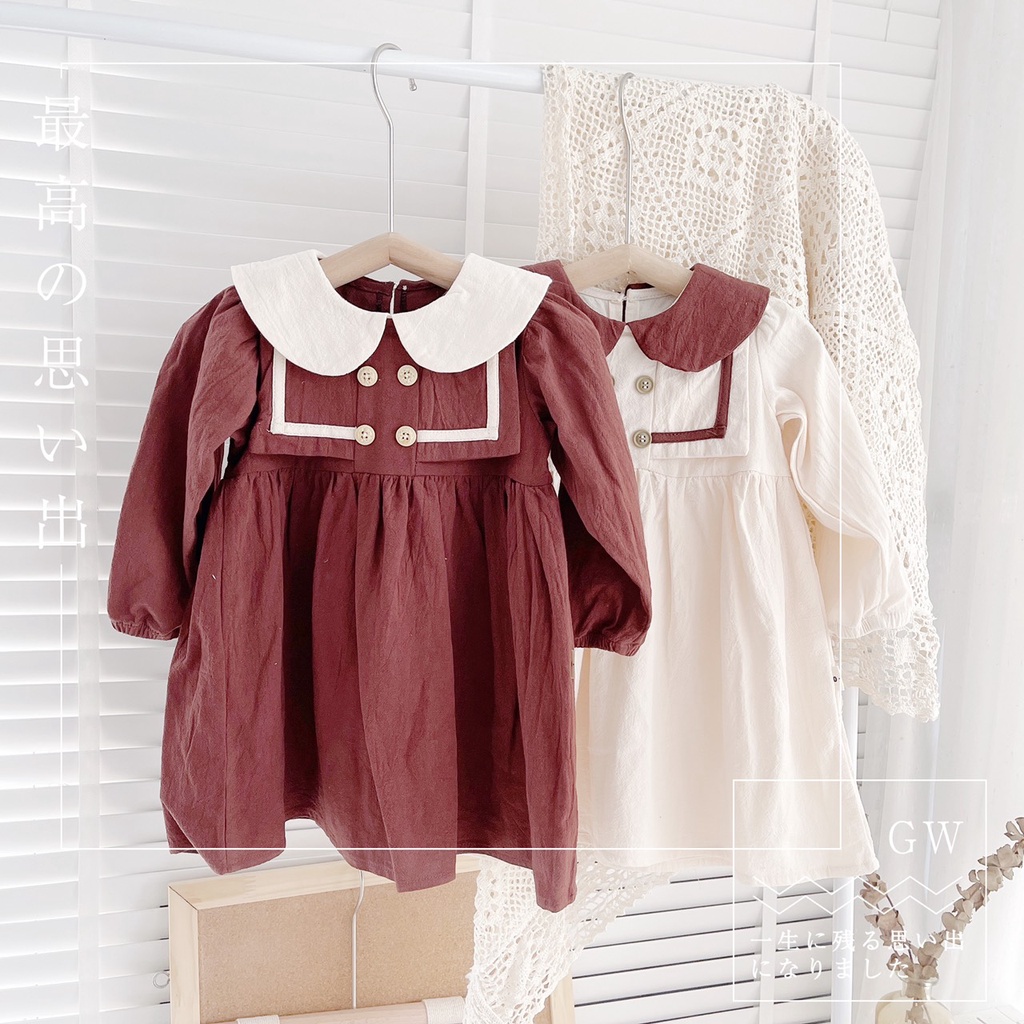 VÁY THU DÀI TAY CỔ SEN ,4 CÚC NGỰC CHẤT THÔ MỀM CHO BÉ GÁI 1-5 TUỔI (MÃ PL0123)