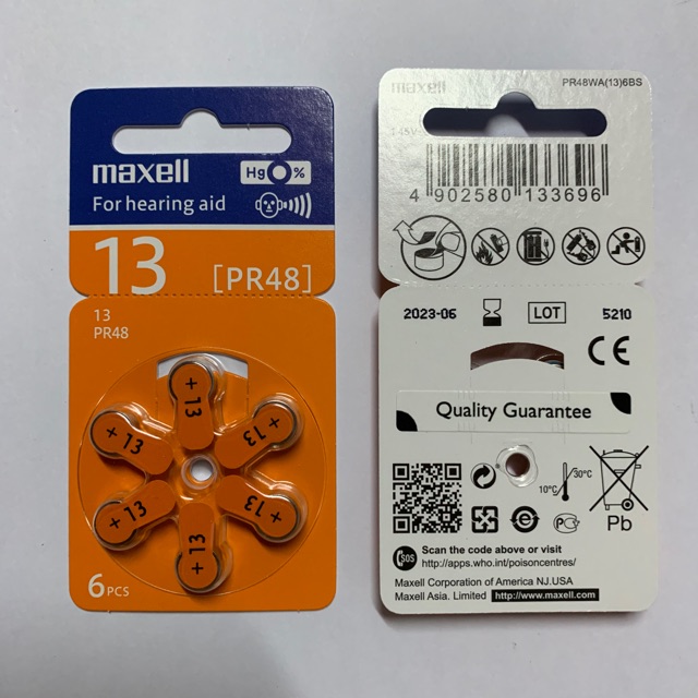 Pin trợ thính PR48 13 Maxell vỉ 6 viên