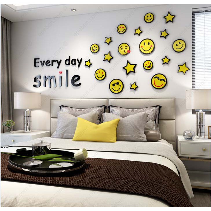 Tranh dán tường mica 3d decor khổ lớn vui vẻ mỗi ngày trang trí phòng khách, phòng ngủ, phòng cưới Nhiều Size - EPeBen