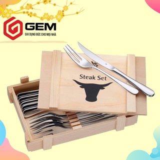 Set dao dĩa WMF STEAK 12 món kèm hộp gỗ cao cấp [NHẬP ĐỨC]
