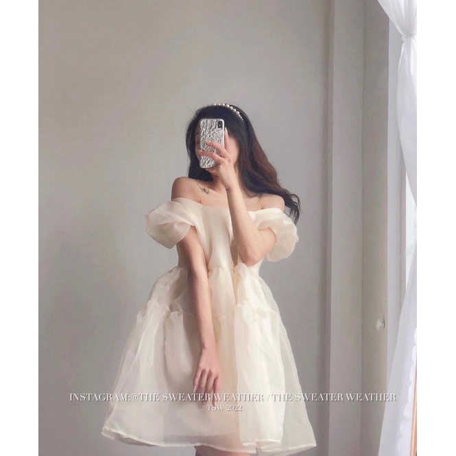 Váy babydoll voan tơ tay bồng Hàn Quốc - Đầm Babydoll voan tơ bồng bềnh 2 lớp siêu xinh