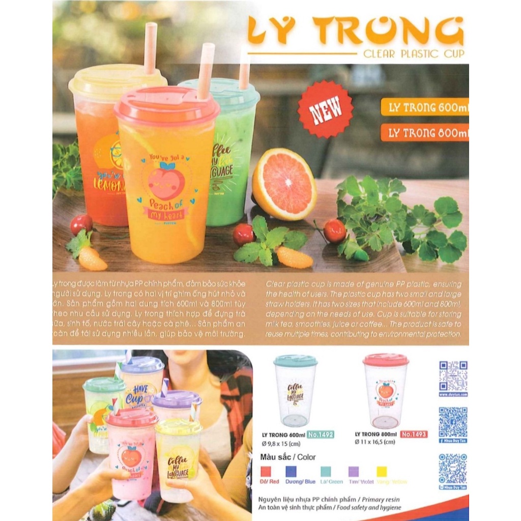 Ly trong Nhựa Duy Tân dung tích 600ml /800ml - nhiều sắc màu
