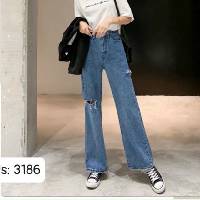 Quần jean ống suông 3186, ảnh thật quần trải sàn