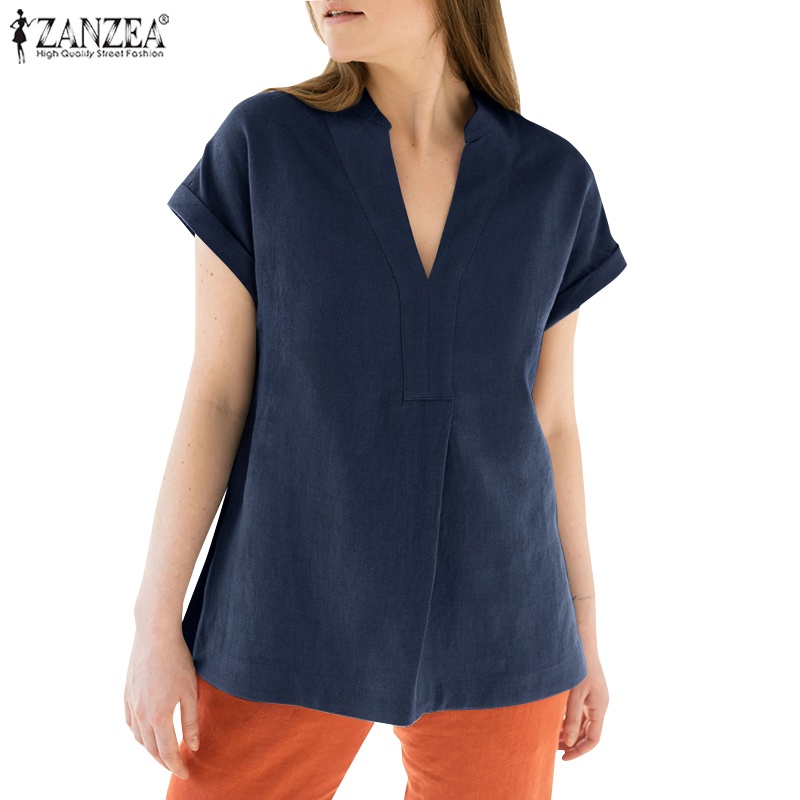 ZANZEA Áo Nữ Tay Ngắn Cổ Chữ V Thời Trang Quyến Rũ