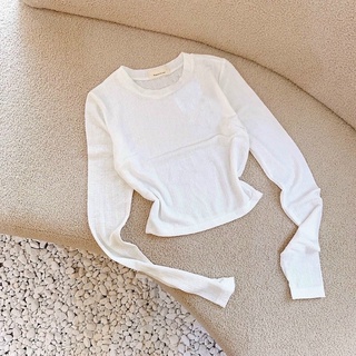 ÁO NHÚNG CROPTOP TRƠN CỔ TRÒN TAY DÀI FROM BASIC MS11368