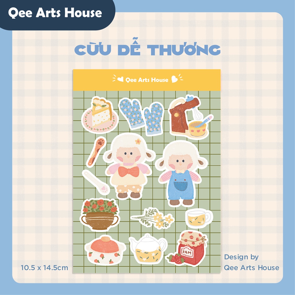 Tấm sticker CỪU dễ thương, hình dán đáng yêu, nhãn dán cute trang trí sổ tay | Hàng độc quyền Qee Arts House |