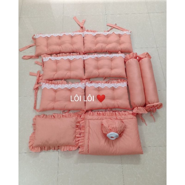 Combo quây cũi, ga chun, chăn, gối nằm, gối ôm