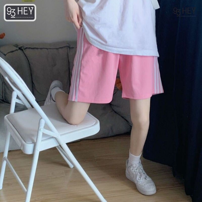 Quần Short Phối Sọc 3 Line Thể Thao Dáng Rộng Lưng Thun Unisex Cho Cả Nam Và Nữ 93Hey QĐ02