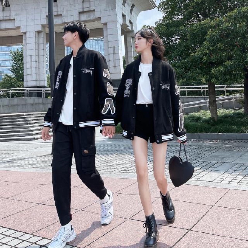 Áo Khoác Bomber Hình Thêu Thiết Kế Nổi Bật, Áo Khoác Đôi Phong Cách Trẻ Trung