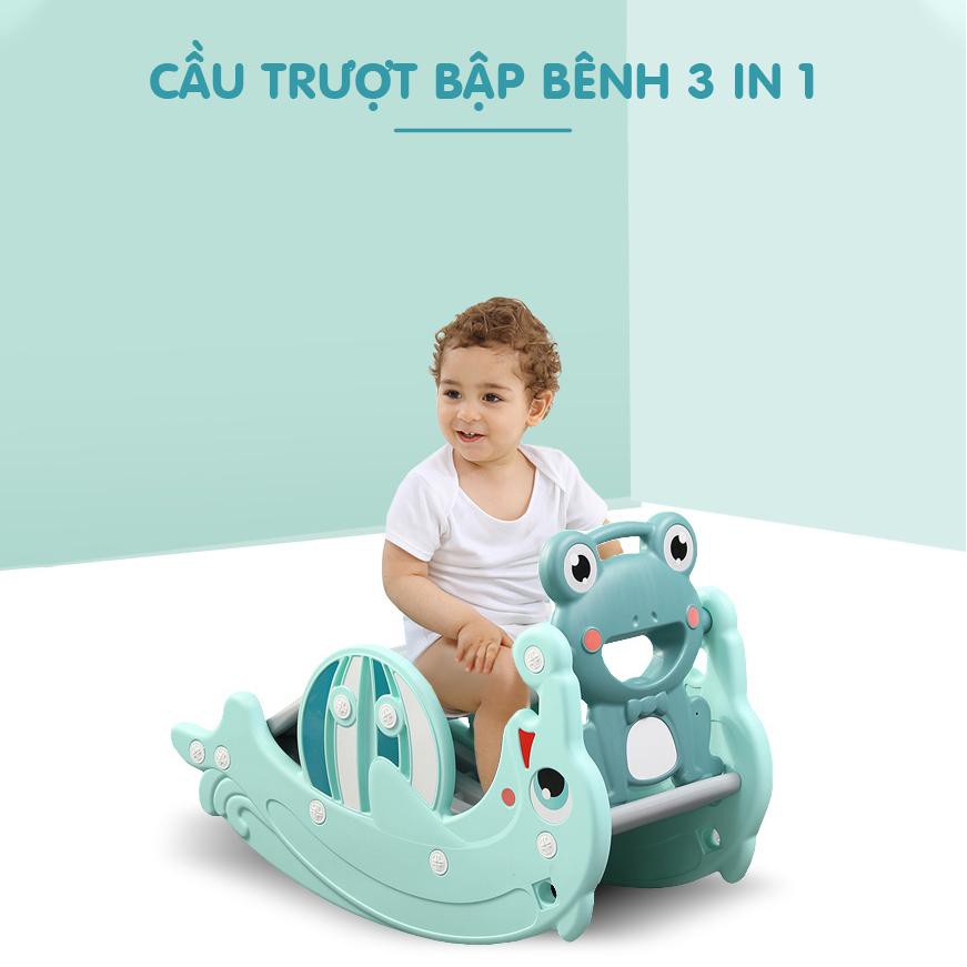 Cầu trượt bập bênh hình Ếch và Cá Heo Holla 3in1-cầu trượt- bập bênh- bóng rổ