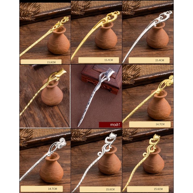 Trâm đơn cổ trang cài tóc màu vàng, bạc, đồng