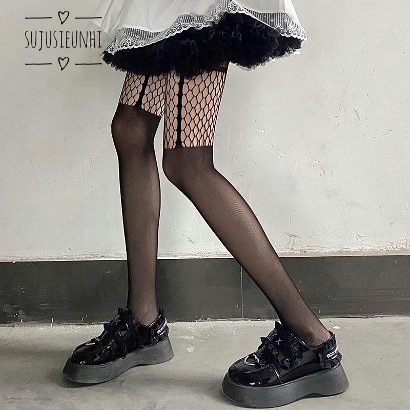 quần tất đen kẻ đùi mix lưới dành cho nữ