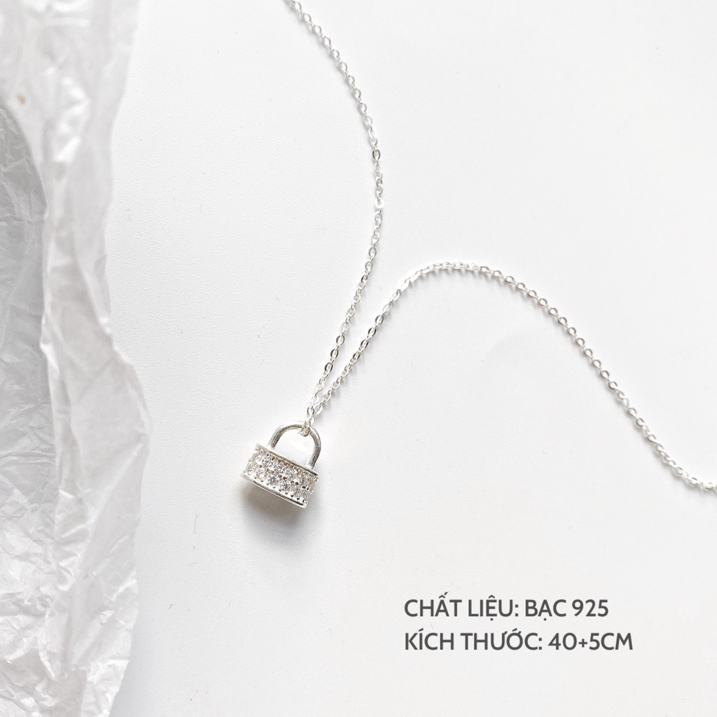 Dây chuyền bạc Miuu Silver, vòng cổ nữ hình ổ khóa đính đá The Locky Necklace