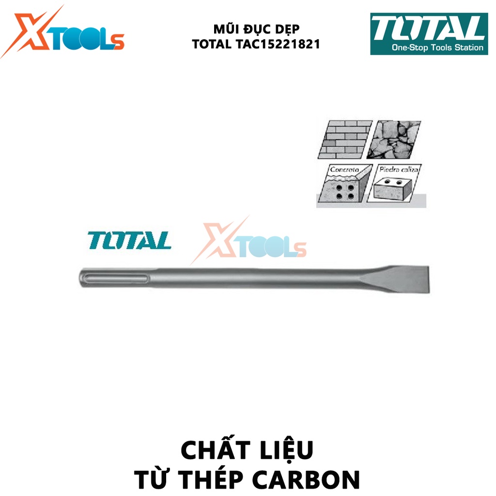 Mũi đục dẹp Total TAC15221821 | mũi đục dẹp size 18X400mm, độ bền cao, chịu nhiệt tốt, đục gỗ, tường, bê tông  [XTOOLS]