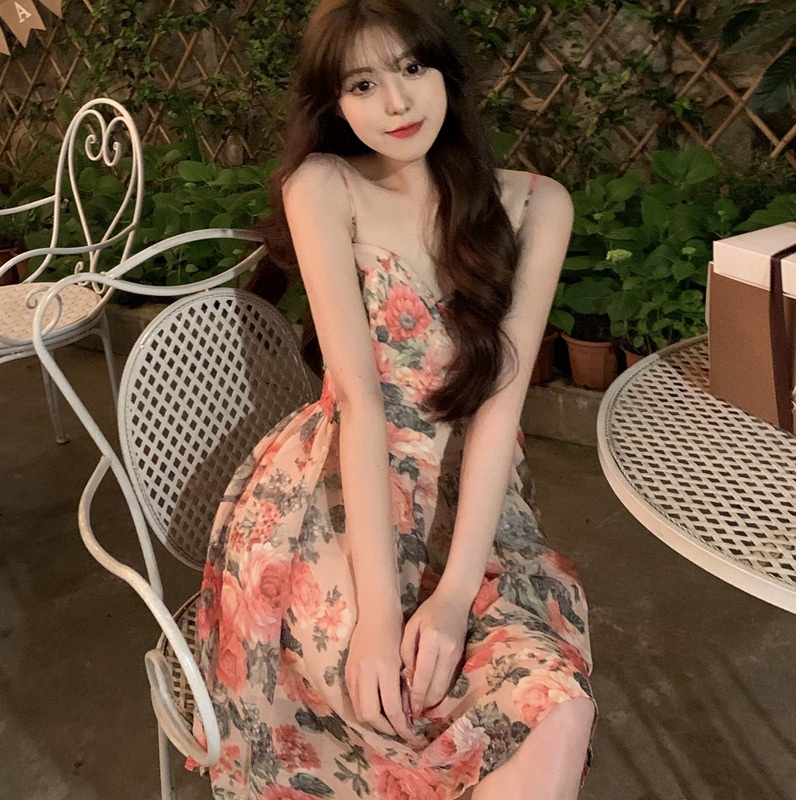 Đầm voan hoa ZHELIHANGFEI hai dây xinh xắn dành cho nữ