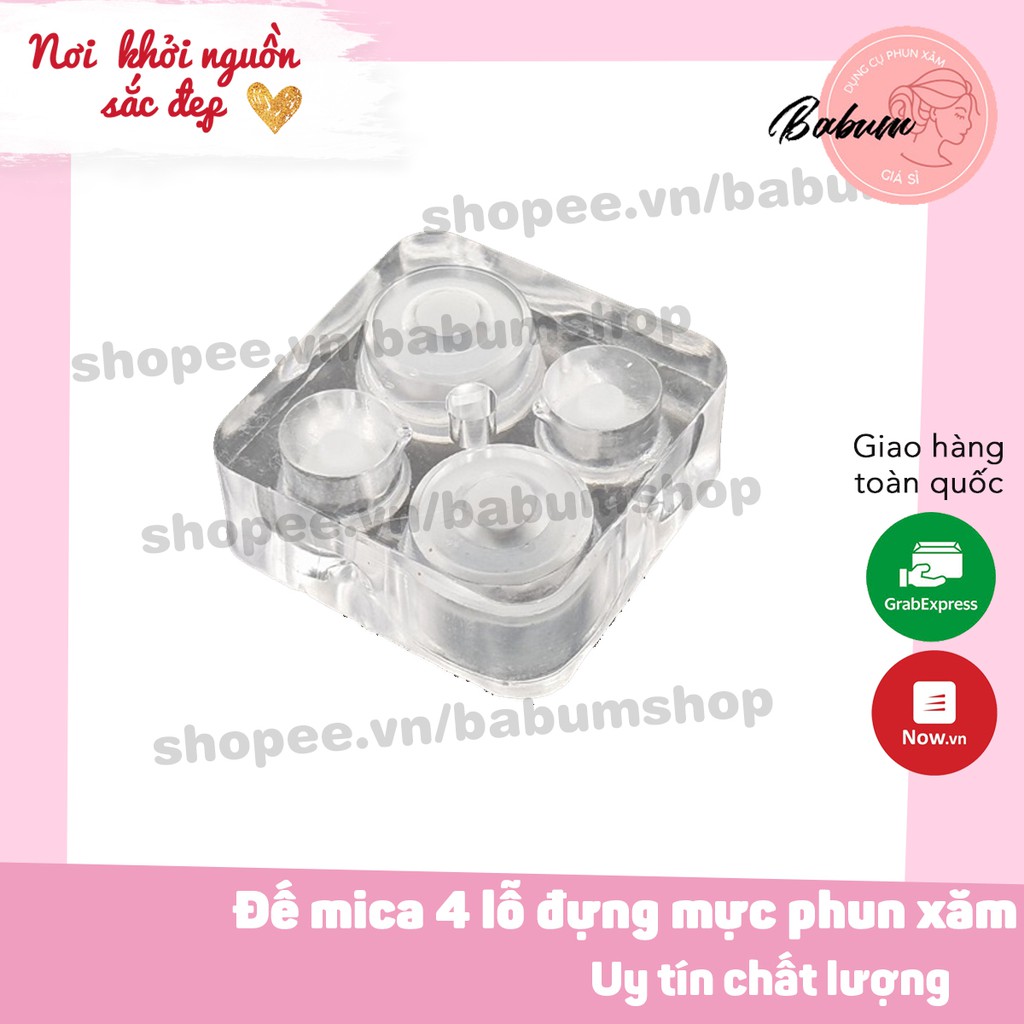 Đế mica 4 lỗ, đế mica bằng nhựa trong suốt đựng mực phun xăm