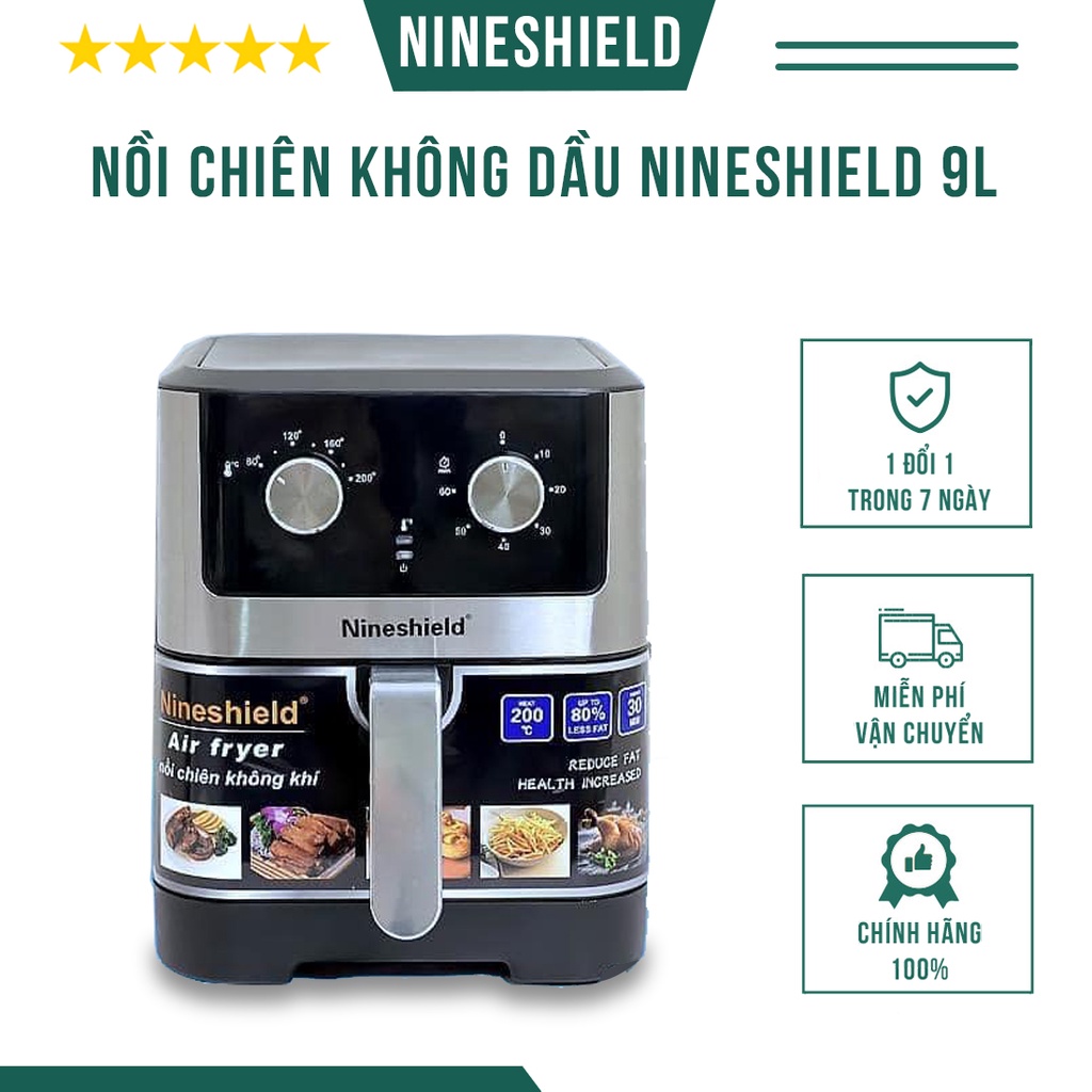 Nồi chiên không dầu Nineshield KB-1000 dung tích 9L, Nồi chiên không dầu đa năng công nghệ 2022 - Bảo hành 6 tháng