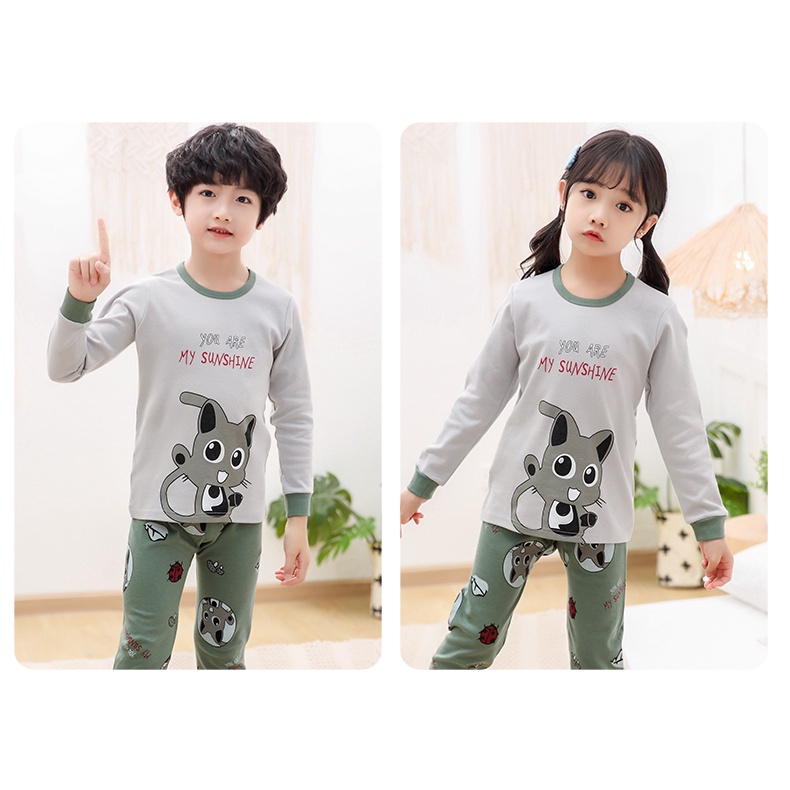 Bộ Đồ Ngủ Cotton Tay Dài 100-160cm Thời Trang Xuân Thu Cho Bé