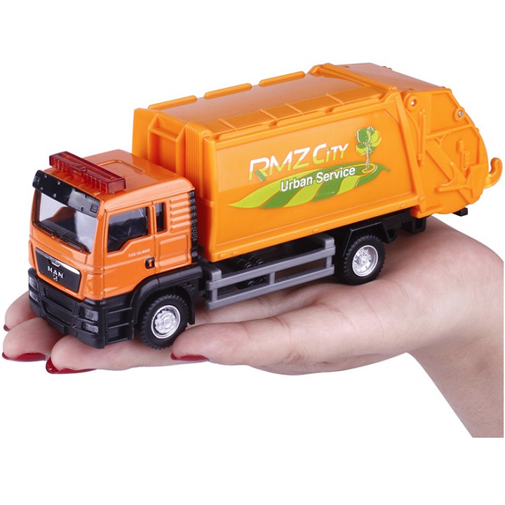 Ô tô chở rác mini đầu MAN bằng hợp kim nhựa xe mô hình tỉ lệ 1:64 chạy cót