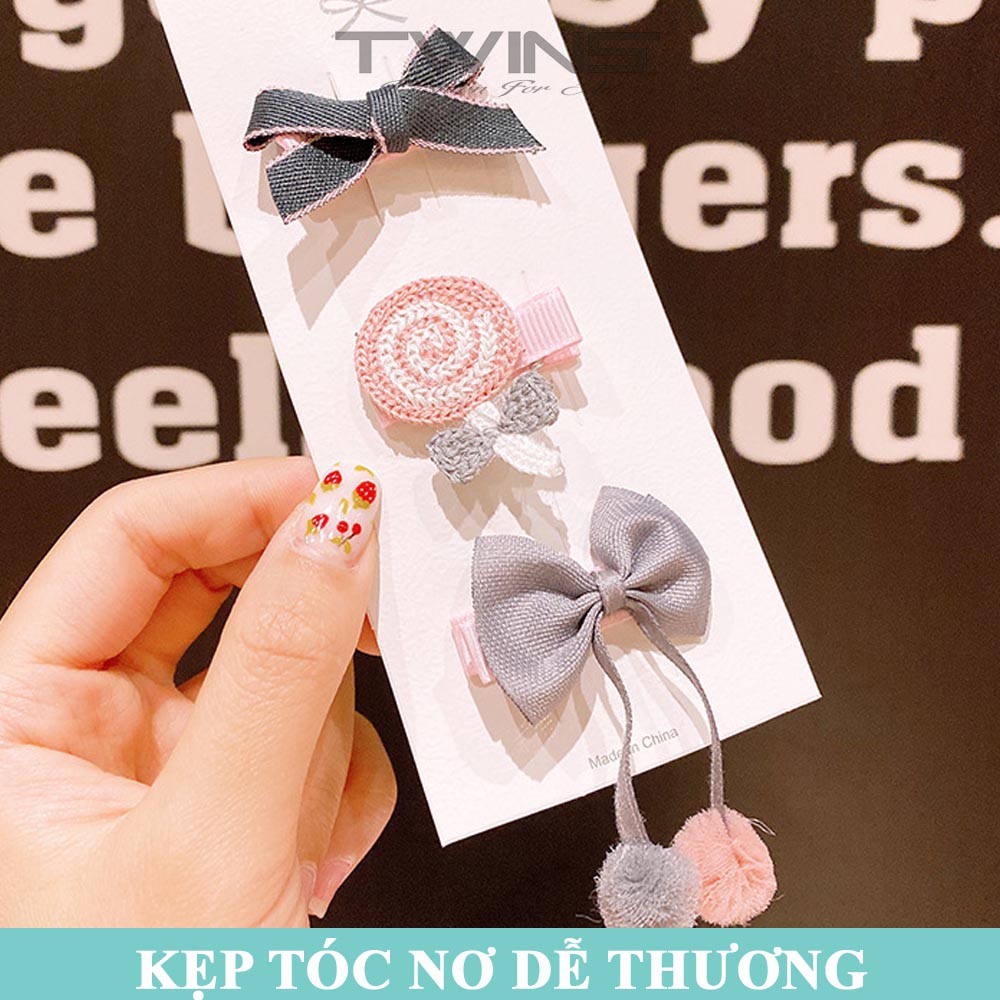 Set 3 kẹp tóc SK105 nơ dễ thương, cute, xinh đẹp phong cách Hàn Quốc cao cấp làm phụ kiện tóc cho bé gái