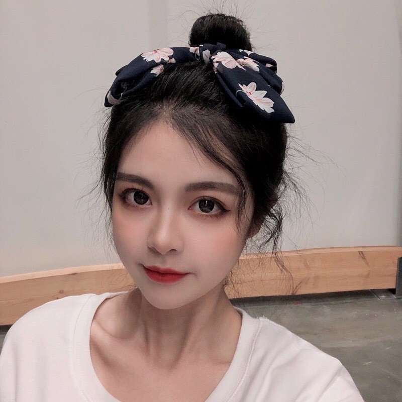 (Mới về) Kẹp nơ Voan Bản to họa tiết hoa mùa xuân sang trọng nữ tính Hàn Quốc Tatitava