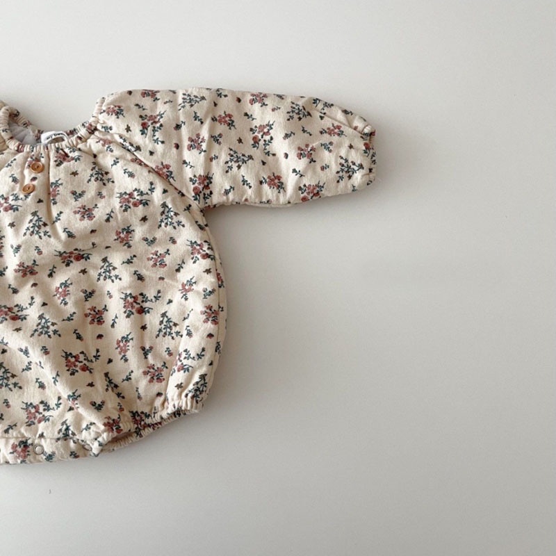 Ins Hot Sale Kids Girls Floral Thicken Romper +Hat