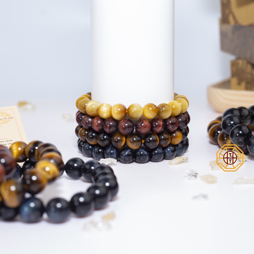 Vòng Tay Phong Thủy Đá Mắtt Hổ Vàng Đỏ Xanh Tự Nhiên nam nữ Mệnh Kim Mộc Thủy Hỏa Thổ - Phong Thủy Tây Tạng