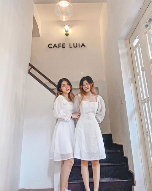 Váy trắng dự tiệc tay nơ đính ngọc vai kèm ảnh thật SẴN Size XS, S, M, L