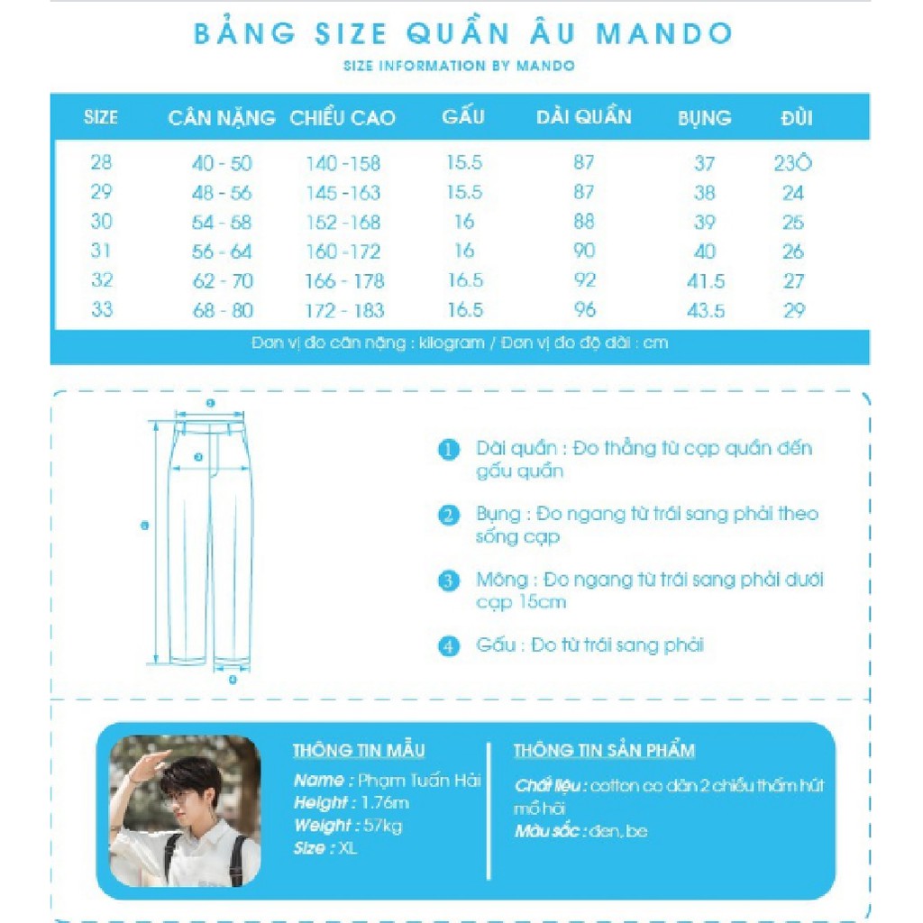 [2022]Quần Tây Quần Âu Nam MANDO Công Sở Cao Cấp Ống Côn Form Đứng Basic Unisex Thời Trang Hàn Quốc QAN01