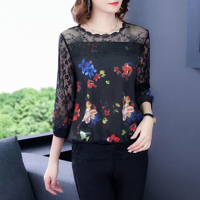 Hàng nhập Áo ren nữ thời trang kiểu dáng phối hoa sang chảnh NP863