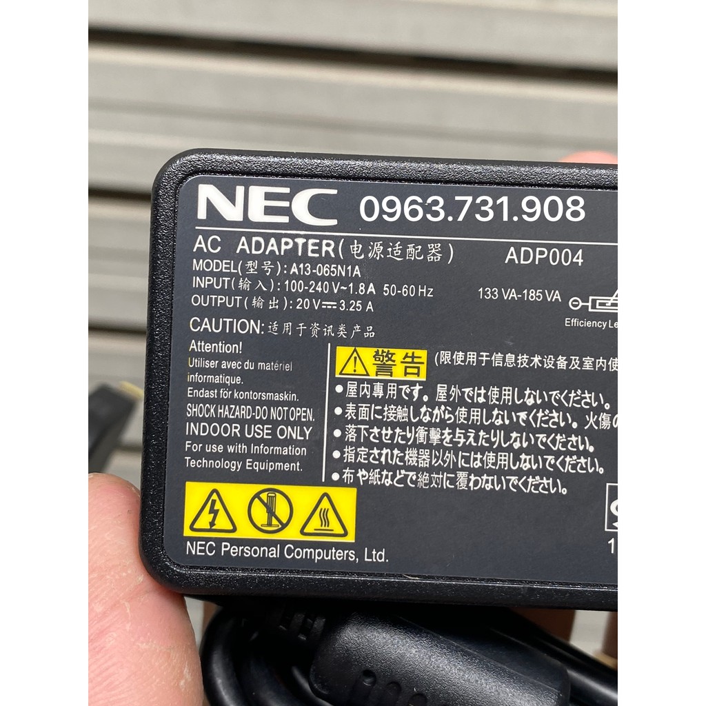 sạc laptop nec 20V 3.25A chính hãng bảo hành 12 tháng