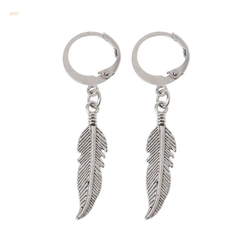 Bông tai hình chiếc lá bằng thép titan phong cách vintage Hàn Quốc