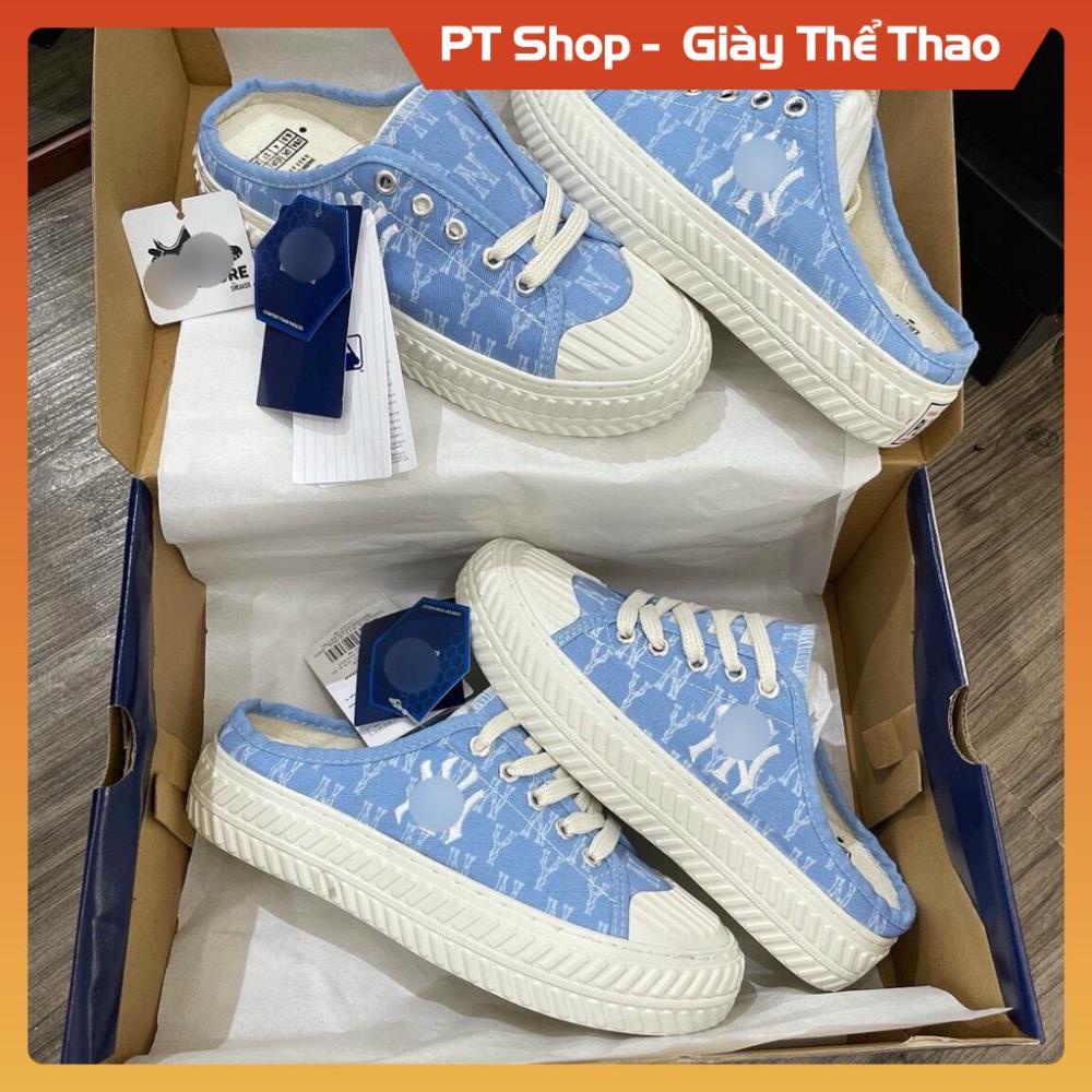 [FreeShip] Giày M.L.B sục xanh biển nhạt ny Full hộp, Giầy M.L.B Sneaker đặp gót xanh da trời ny boston full box bill