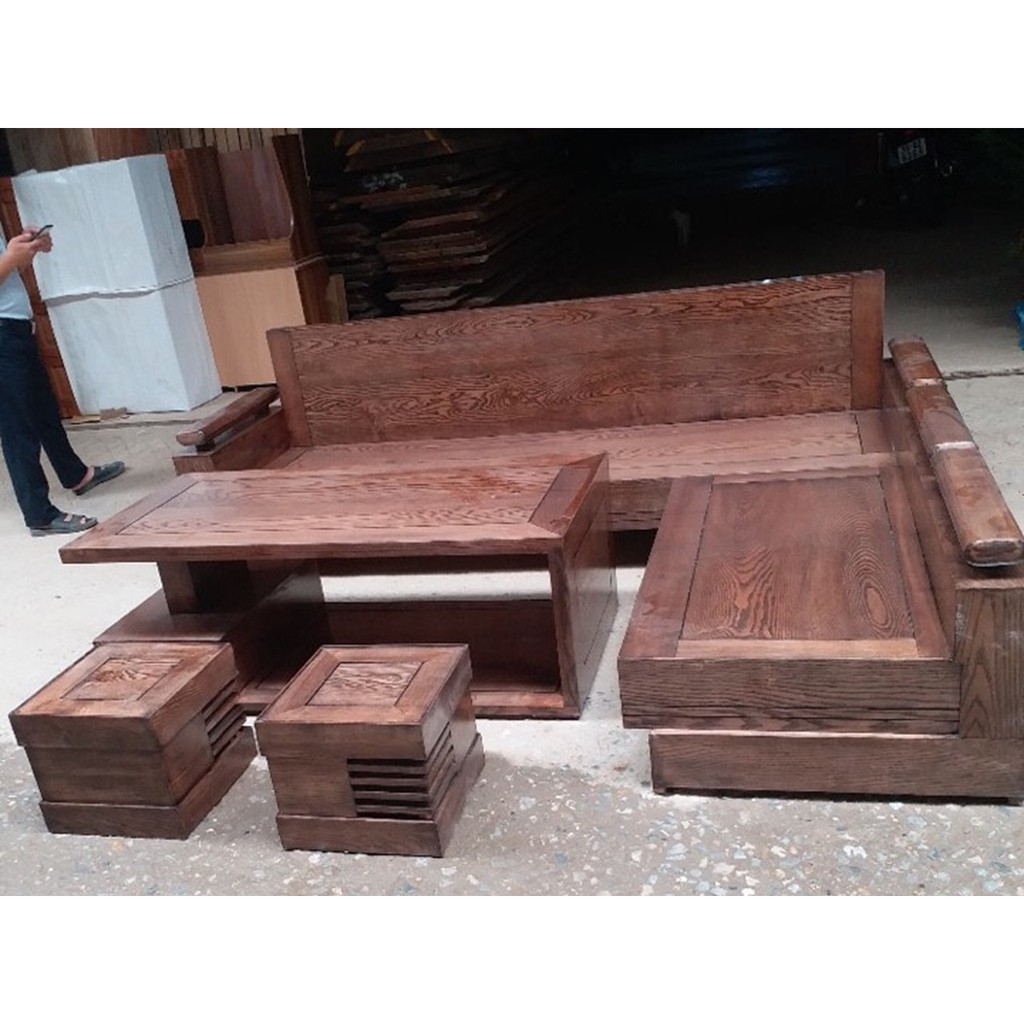 Bộ bàn ghế  sofa gỗ sồi chữ L TP-270