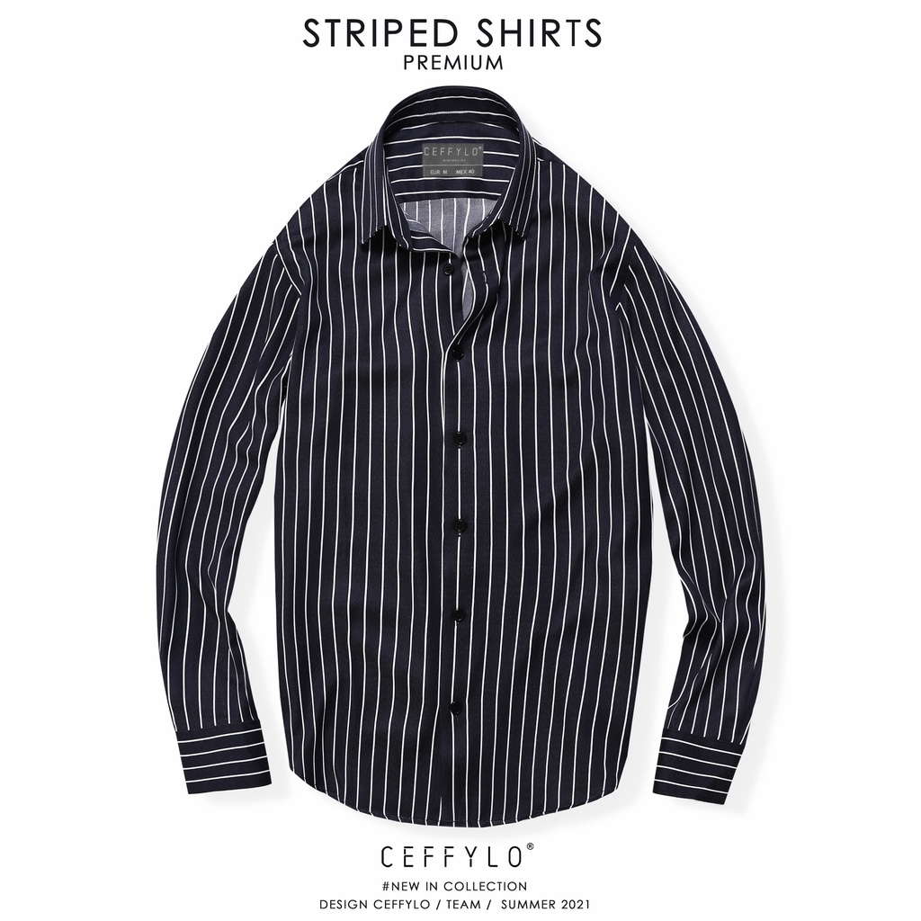 Áo Sơ Mi Nam Họa Tiết Kẻ Sọc Xanh Navy CF 1, Vải Cotton Mềm Mịn, Form Chuẩn - CEFFYLO | BigBuy360 - bigbuy360.vn