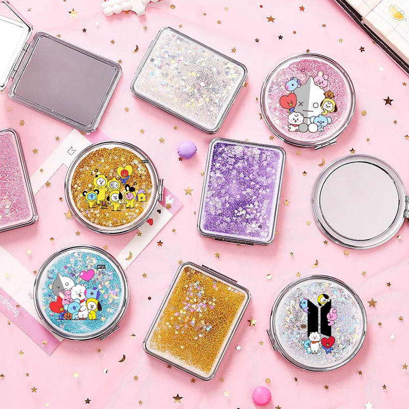 Gương nước chảy kim tuyến idol chibi in hình GNI3 gương 2 mặt