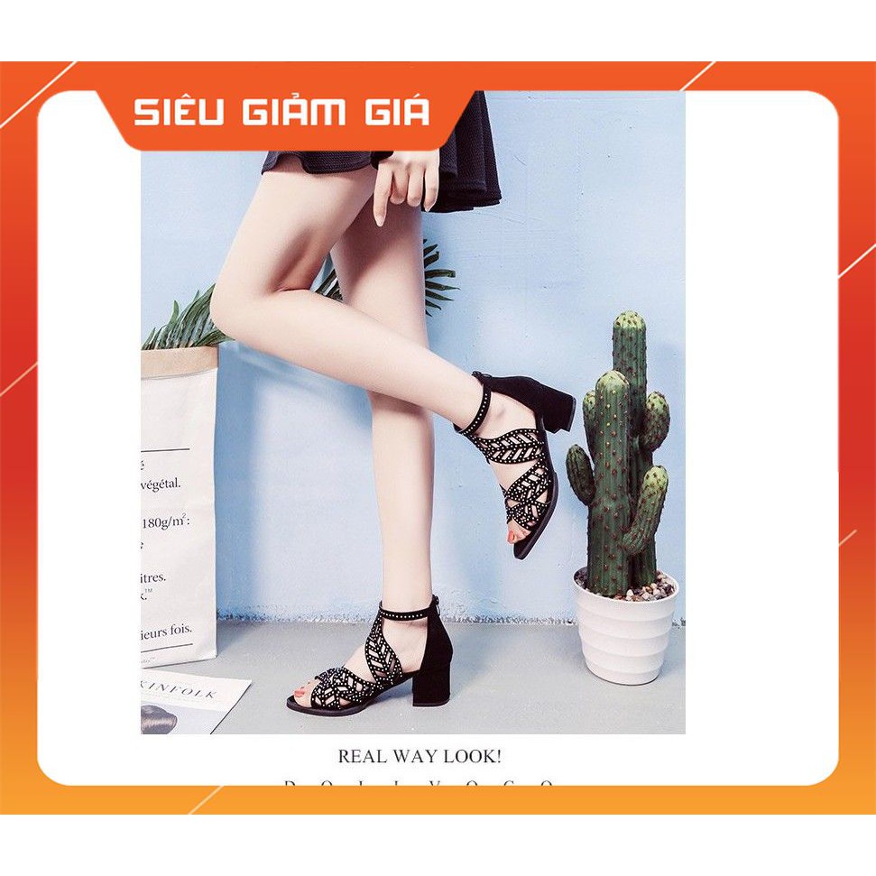 ( XẢ KHO) Giày sandal cao gót họa tiết lá đính đá thời trang cho nữ