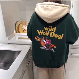 Áo hoodie vải nỉ lót bông dày dặn in Wolfdogl