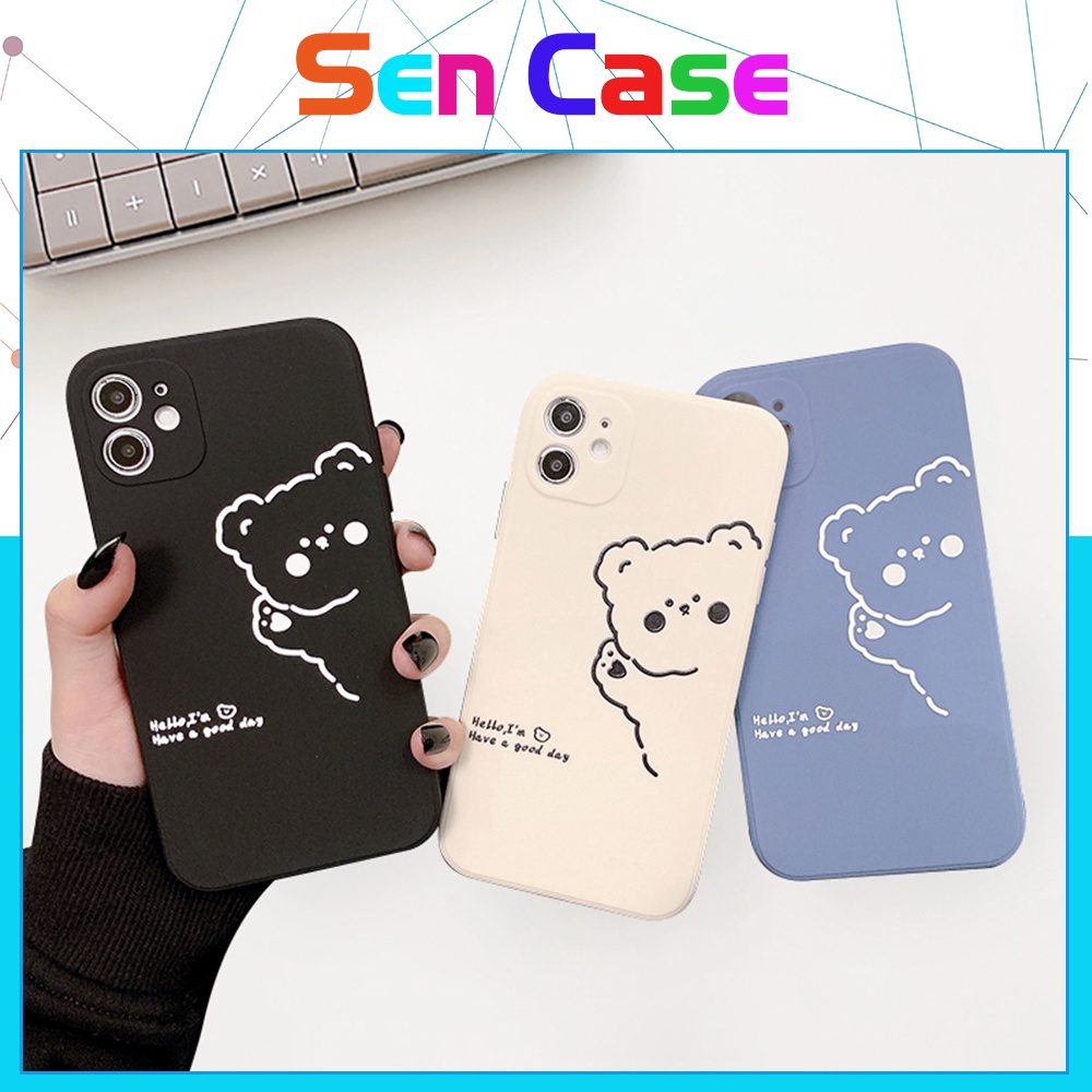 Ốp Lưng Iphone Cạnh Vuông Gấu Hello, BVC , Iphone5/5s/6/6plus/6s/6splus/7/7plus/8/8plus/x/xr/xs/11/12/pro/max- Sencase