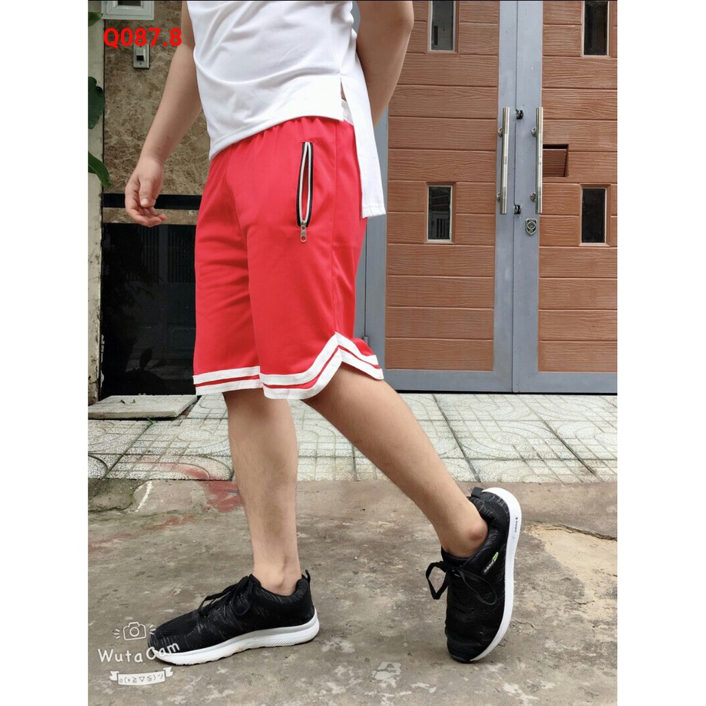 Quần short 2V unisex line sọc thể thao ống rộng