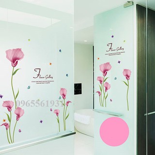 Decal dán tường hoa loa kèn hồng