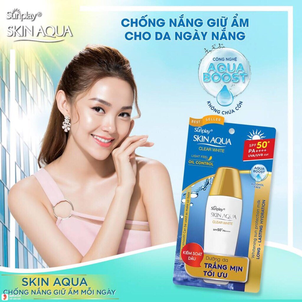 Chống nắng Sunplay Skin Aqua Clear White tặng SRM Hadalabo 25g/son màu Water Color