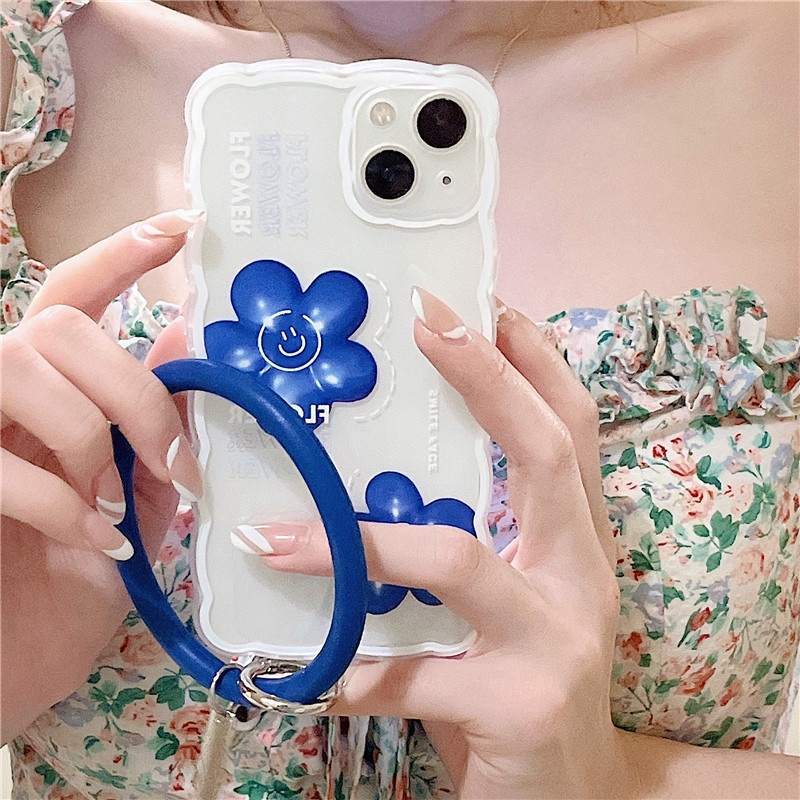 Ốp lưng iphone Ốp Điện Thoại Silicon Hình Hoa Xanh Dương Phối Vòng Đeo Tay Phù Hợp Cho Apple 13 Iphone 12 11 14pro 6 6Splus X XR Promax Dinuo case