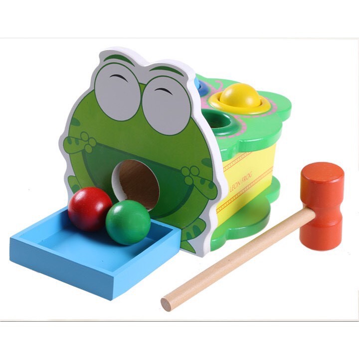 Bộ đồ chơi đập bóng Ếch bằng gỗ  - Quà 1/6 cho bé -  Đồ chơi gỗ Smart Baby dochoigo040