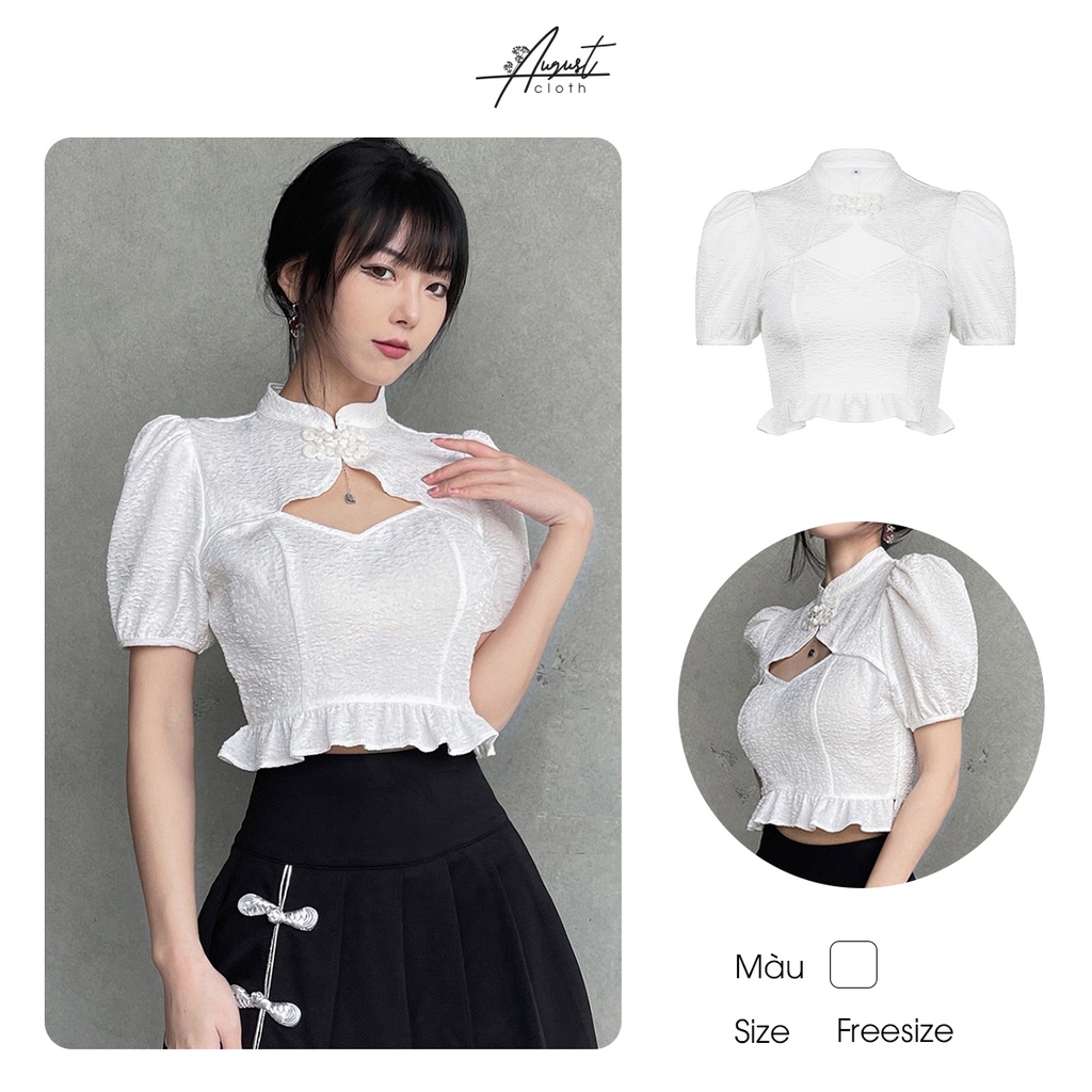 [Augustcloth] Áo tay phồng khoét ngực phong cách Hàn Quốc