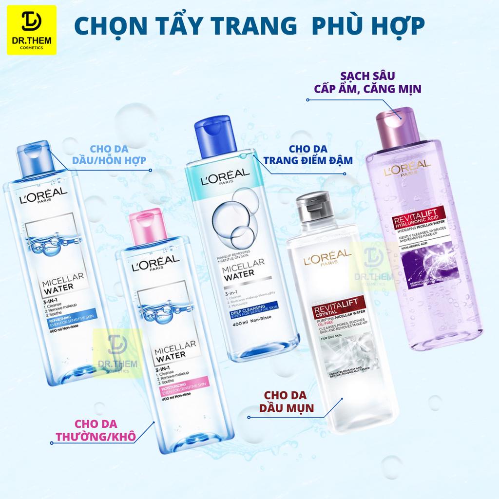 Nước Tẩy Trang L'Oreal Paris 3in1 Micellar Water 95ml - 400ml, Làm Sạch, Dưỡng Ẩm Cho Mọi Loại Da Loreal