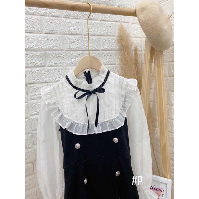 Đầm nữ thiết kế phối tay voan trắng cổ nơ⚡️Ảnh thật | BigBuy360 - bigbuy360.vn