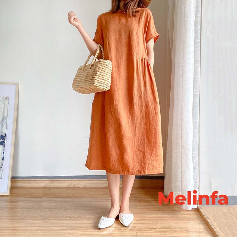 Váy đầm nữ suông trẻ trung vải Cotton Linen tự nhiên thân thiện mã VAV0327